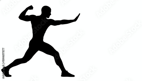 Dynamic man silhouette in action pose, ideal for fitness, strength, and defense concepts