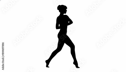Elegant female dancer silhouette performing graceful movement against bright white background