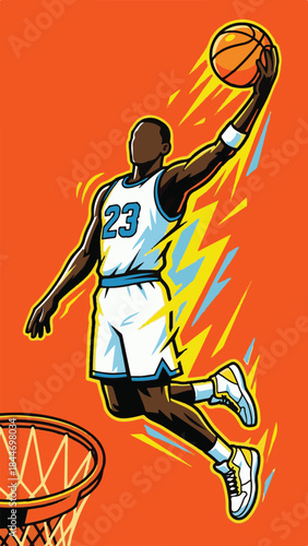 Dynamic vector illustration of a basketball player dunking the ball