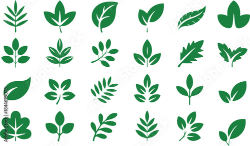 Green Leaf Icons Collection – Vector Nature, Plant, and Foliage Symbols Set - leaf, leaves, green, nature, icon, vector, plant, organic, eco, ecology, symbol, design, 