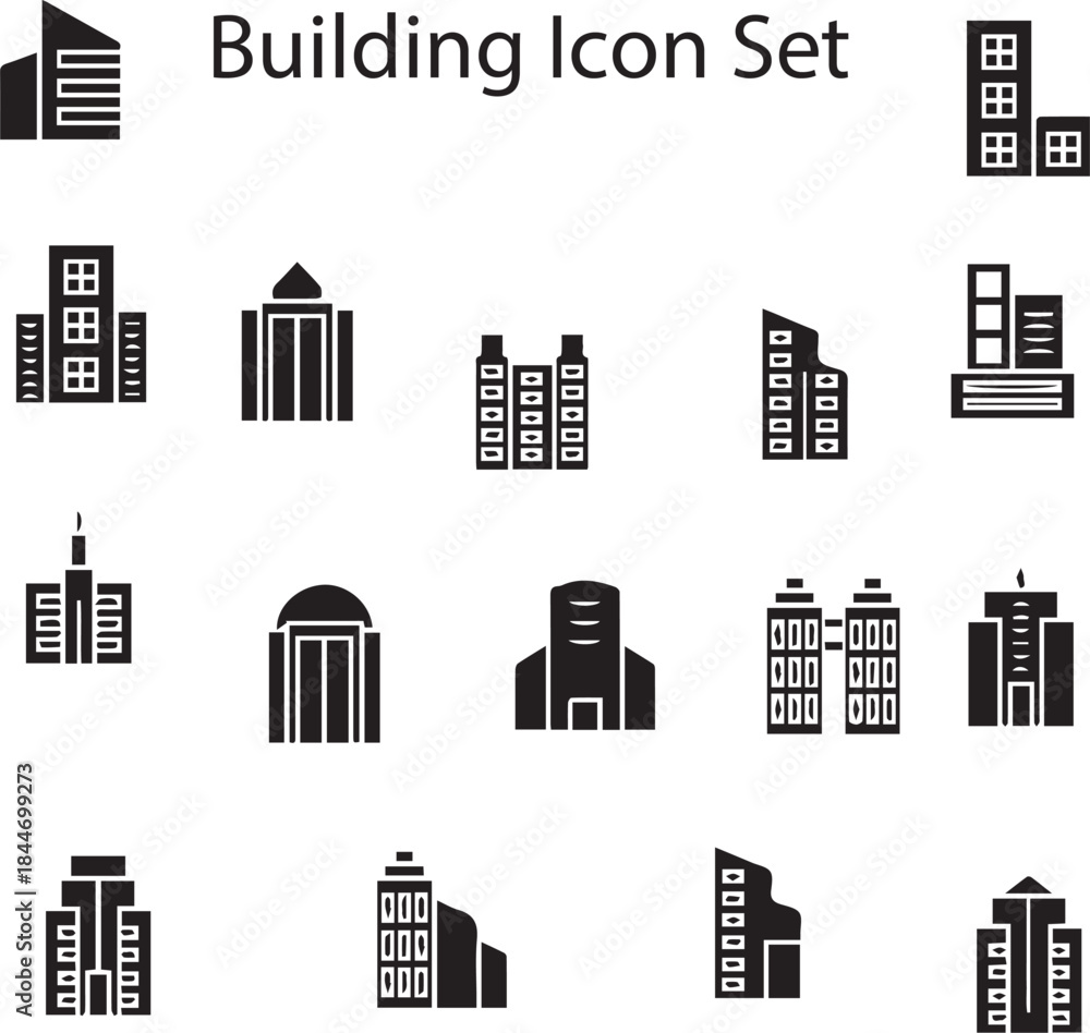 Obraz premium building icon set building, city, house, icon, town, business, set, buildings, design, home, factory, street, real