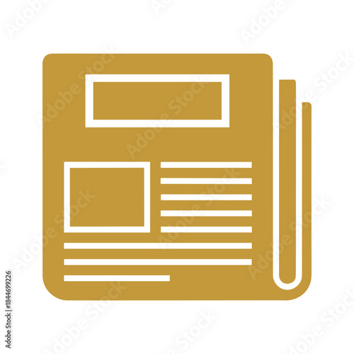Simple newspaper icon with white text on gold background