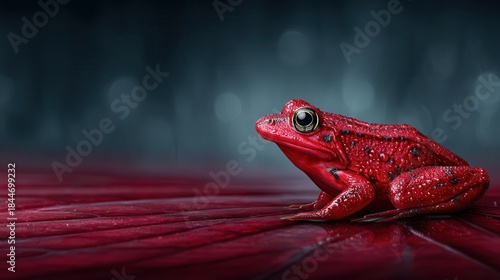 Vivid red frog on a crimson leaf