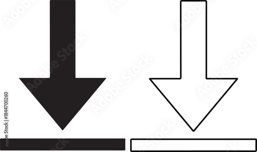 Two arrows pointing downwards in black and white with horizontal lines below