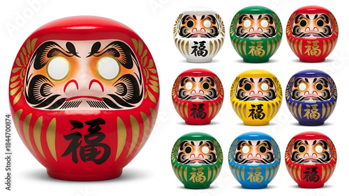 Japanese traditional doll set lucky charm vector collection