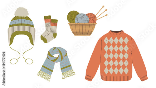 winter clothing and knitting accessories