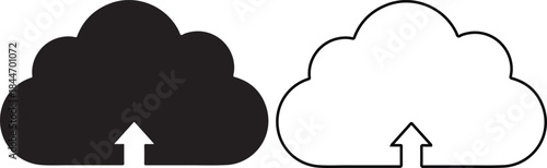 Two cloud with arrows pointing upwards in black and white upload