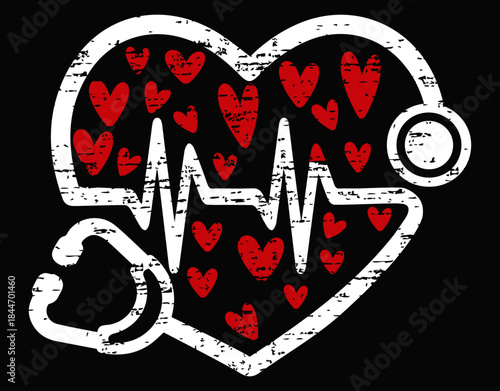 Nurse Valentine Heart Stethoscope Love Design - printable editable vector art file.