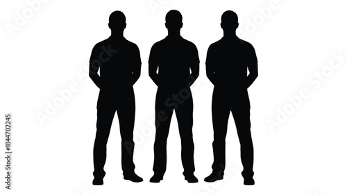 three male figures standing side by side a striking black and white image silhouette