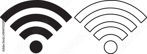 Two Wi Fi signal strength indicators one full and one empty in black and white WiFi
