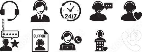   Customer support call center icon set for service, help desk, hotline, CRM, vector EPS.