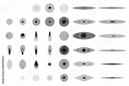 Variations in elliptical galaxy shapes displayed in grayscale showcasing differing orientations