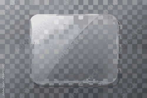 A transparent glass or plastic frame with rounded corners on a grid background
