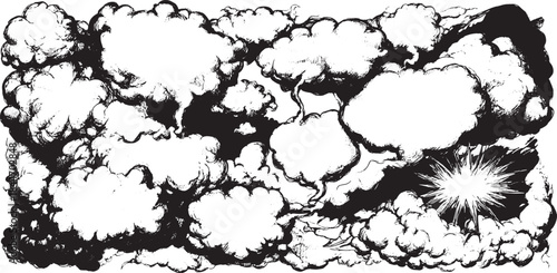 Dynamic cloud and smoke vector illustration featuring an explosion effect. Bold artwork set conveying dramatic energy and visual impact.