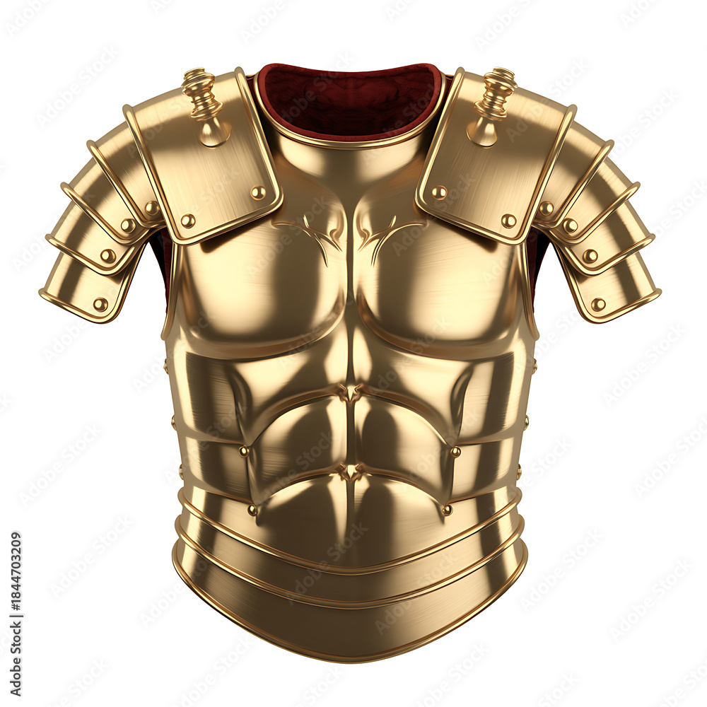Naklejka premium A magnificent antique golden roman legionary body armor isolated on a transparent background for historical and warrior themes