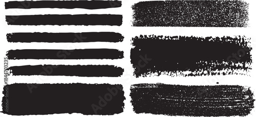 Black brush strokes in flat style. Simple vector illustration set for design backgrounds or layouts.