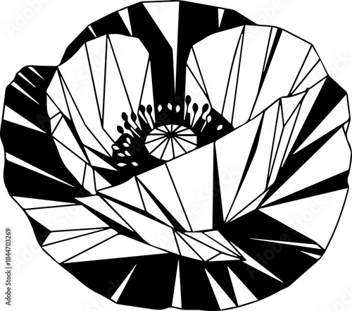 Elegant black and white geometric poppy flower design offers modern floral artistry and sophisticated botanical style for creative projects