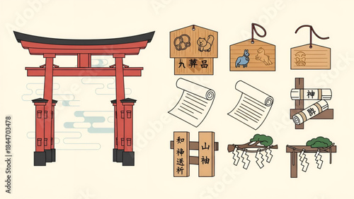 Traditional japanese shrine icons and symbols