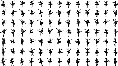 Dynamic Female Dancer Silhouette Vector Set: Women Performing Acrobatic Stunts, Gymnastics, and Contemporary Dance Poses for Studio and Sport Graphics