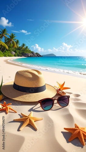 Wallpaper Mural Tropical beach scene with accessories (1) Torontodigital.ca