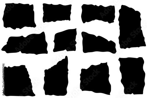 ちぎれた紙のシルエットフレームイラスト｜破れた質感の背景素材