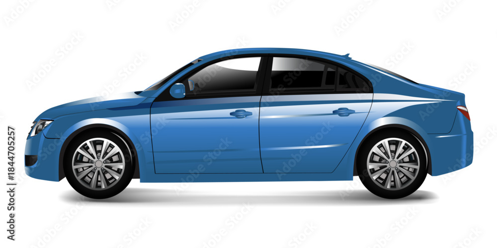 Obraz premium Realistic vector blue car isolated on white background side 3D view