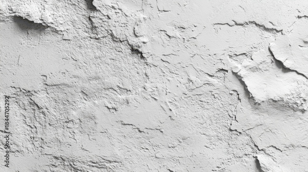 Fototapeta premium A wall with a lot of cracks and holes. The wall is white and has a rough texture