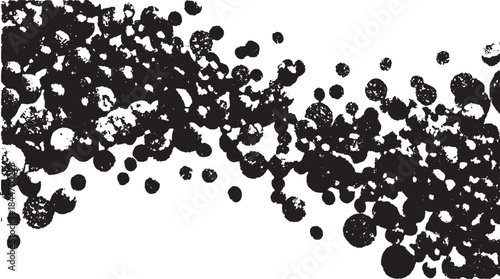 Black splatter pattern with circles in an abstract style. Digital illustration featuring a textured design, perfect as a vector set background.