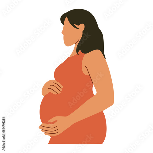 Beautiful pregnant woman lovingly cradling her baby bump with anticipation, embracing motherhood and the joys of impending parenthood with gentle hands