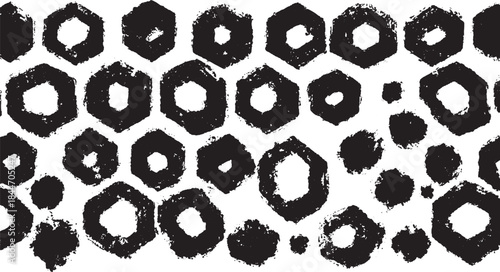 Grunge hexagon pattern in black and white. Decorative design with abstract shapes, perfect for various applications in a vector illustration format.