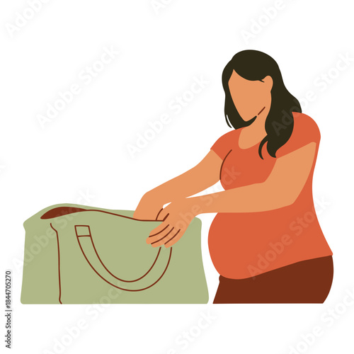 Expecting mother packing hospital bag, preparing for baby's arrival with love and care, embracing motherhood journey, vector illustration for heartwarming moments