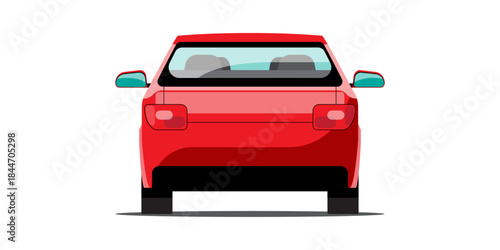 Realistic vector red car isolated on white background back side 3D view