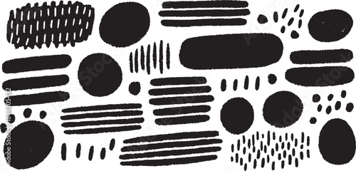 Black shapes and lines create a modern pattern texture. This vector illustration features abstract design elements suited for various projects.