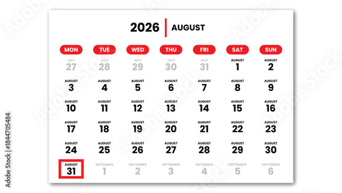 The date August 31st, 2026 marked with a red cursor on the wall