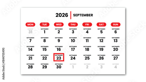 The date September 23th, 2026 marked with a red cursor on the wall