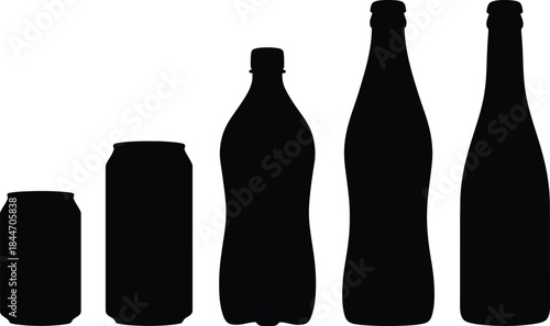 Beverage container silhouettes showing size comparison in black and white