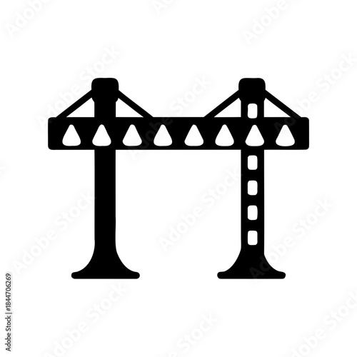 Modern industrial bridge structure silhouette or gantry crane icon for construction projects