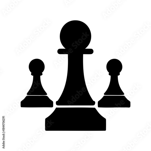 Central chess pawn with two smaller pawns symbolizing strategy and leadership
