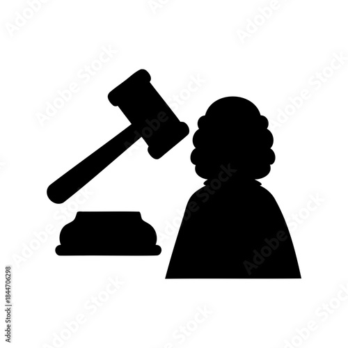 Silhouette illustration of a judge with a gavel and sound block, symbolizing law and justice