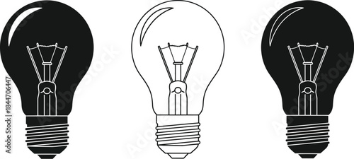 Three light bulb icons showing solid and outline styles