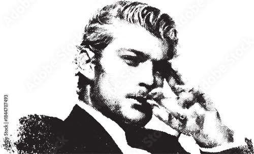 Classic man portrait in a black and white style. Elegant vector illustration featuring essential textures and details with a sophisticated look.