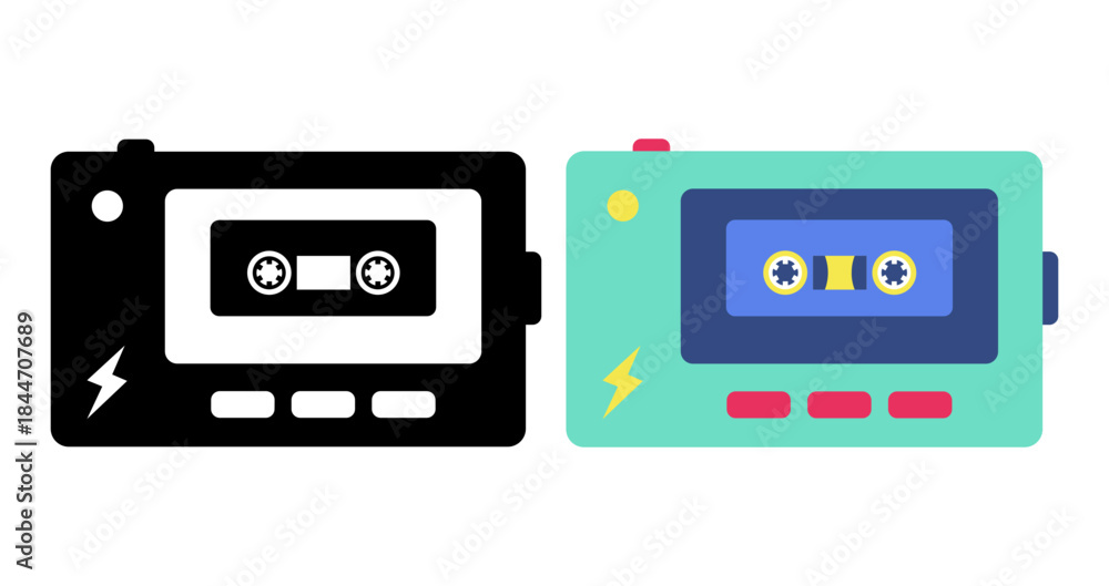 Obraz premium Vintage vibes meet modern design with these retro cassette players, bringing a burst of nostalgia and creativity to any project or campaign, ideal for music lovers
