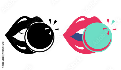 Stylish mouth blowing bubble gum with a pop, a vector design element for playful brands and vibrant marketing campaigns, perfect for confectionery and youthful lifestyle promotions.