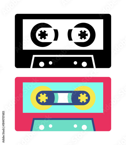 Nostalgic cassette tapes evoke retro vibes with vibrant colors and classic audio memories, perfect for music lovers and vintage designs to recapture that 80s feeling
