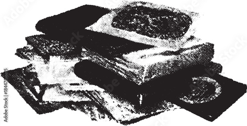 Stack of money in a simple black and white vector illustration. Includes various notes and coins, designed to represent financial concepts in a clear manner.