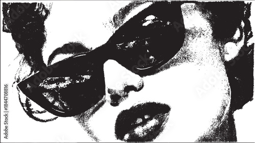 Woman in sunglasses with a black and white graphic contrast. Modern vector illustration showcasing style and detail.