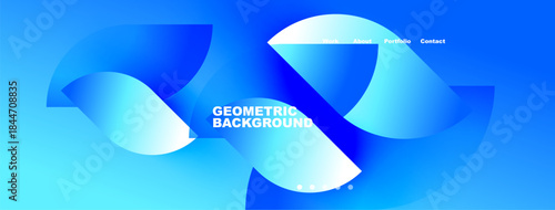 Free Download Abstract blue design. Fluid shapes overlap, creating dynamic visual effect. Text reads geometric background. Simple navigation visible. - GFXLoad