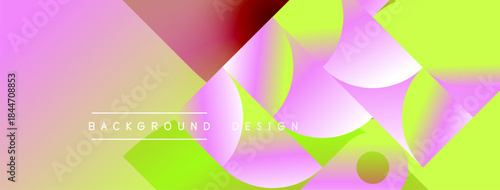 Abstract vibrant design features overlapping shapes, gradients. Pink, green hues dominate composition. Text reads background design.