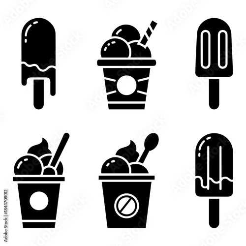 Sweet Summer Refreshment: Set of Ice Cream and Popsicle Silhouette Icons