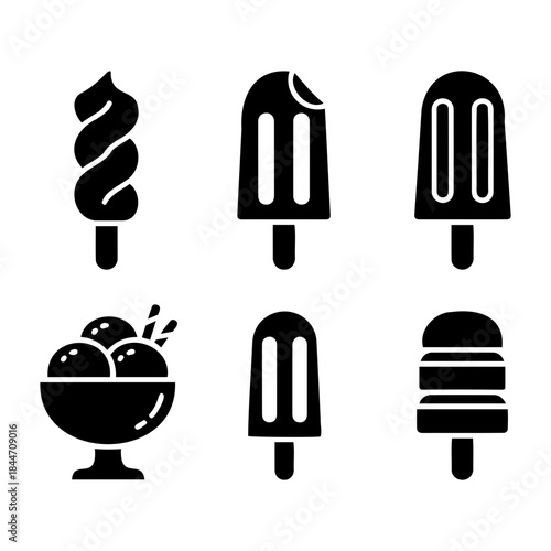 Black Silhouette Ice Cream and Popsicle Icons Set for Sweet Summer Treats